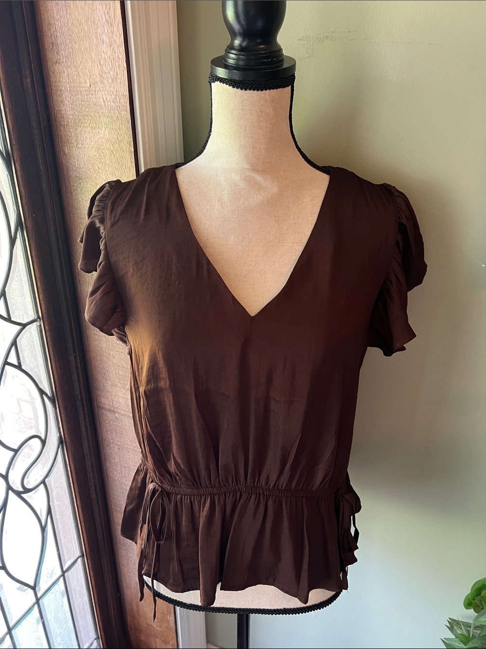 Marc New York Brown V-Neck Peplum Blouse